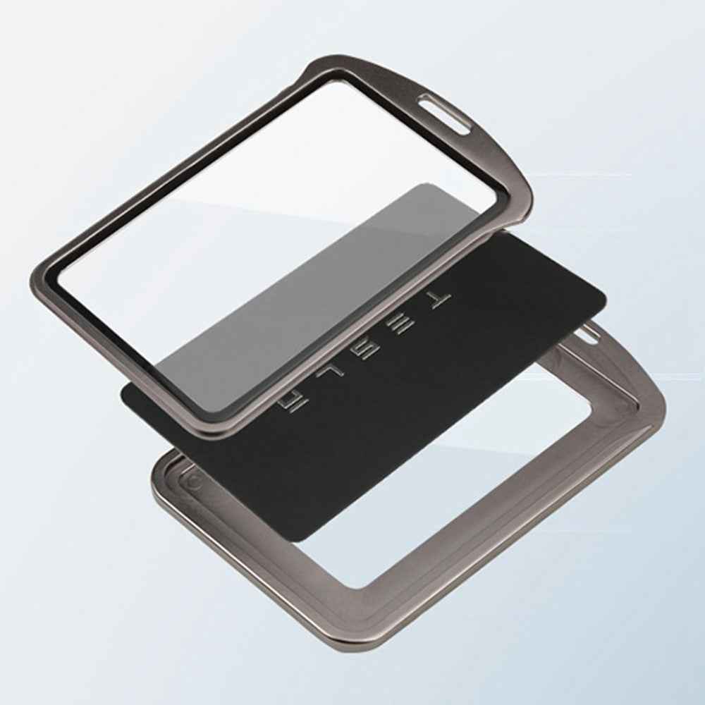 Aluminum Alloy Tempered Glass Key Card Holder Key Chain for Tesla - Grey
