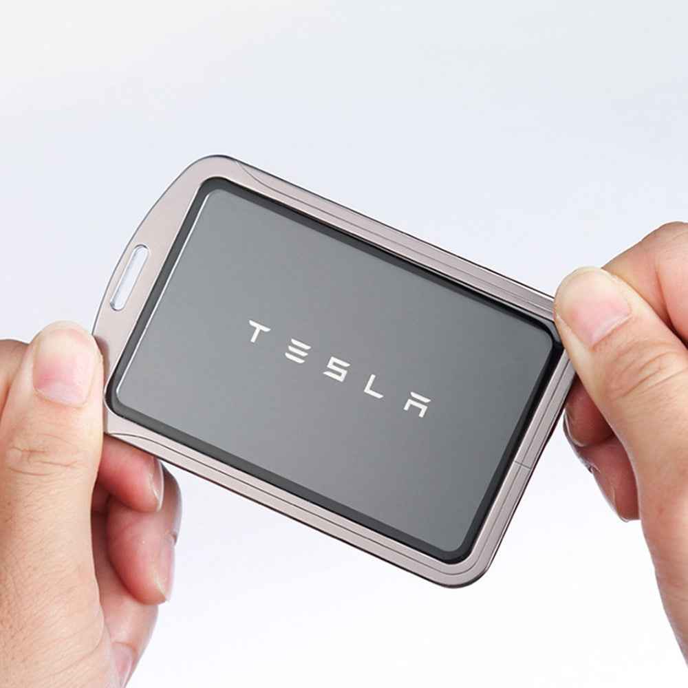 Aluminum Alloy Tempered Glass Key Card Holder Key Chain for Tesla - Blue