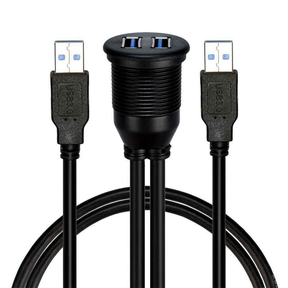 1m Flush Mount Dual USB Dock Adapter Dashboard Panel USB 3.0 Port Extension Cable