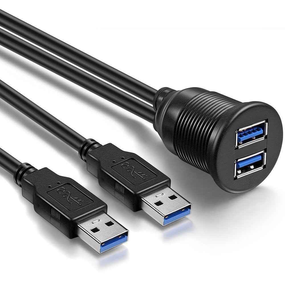 1m Flush Mount Dual USB Dock Adapter Dashboard Panel USB 3.0 Port Extension Cable