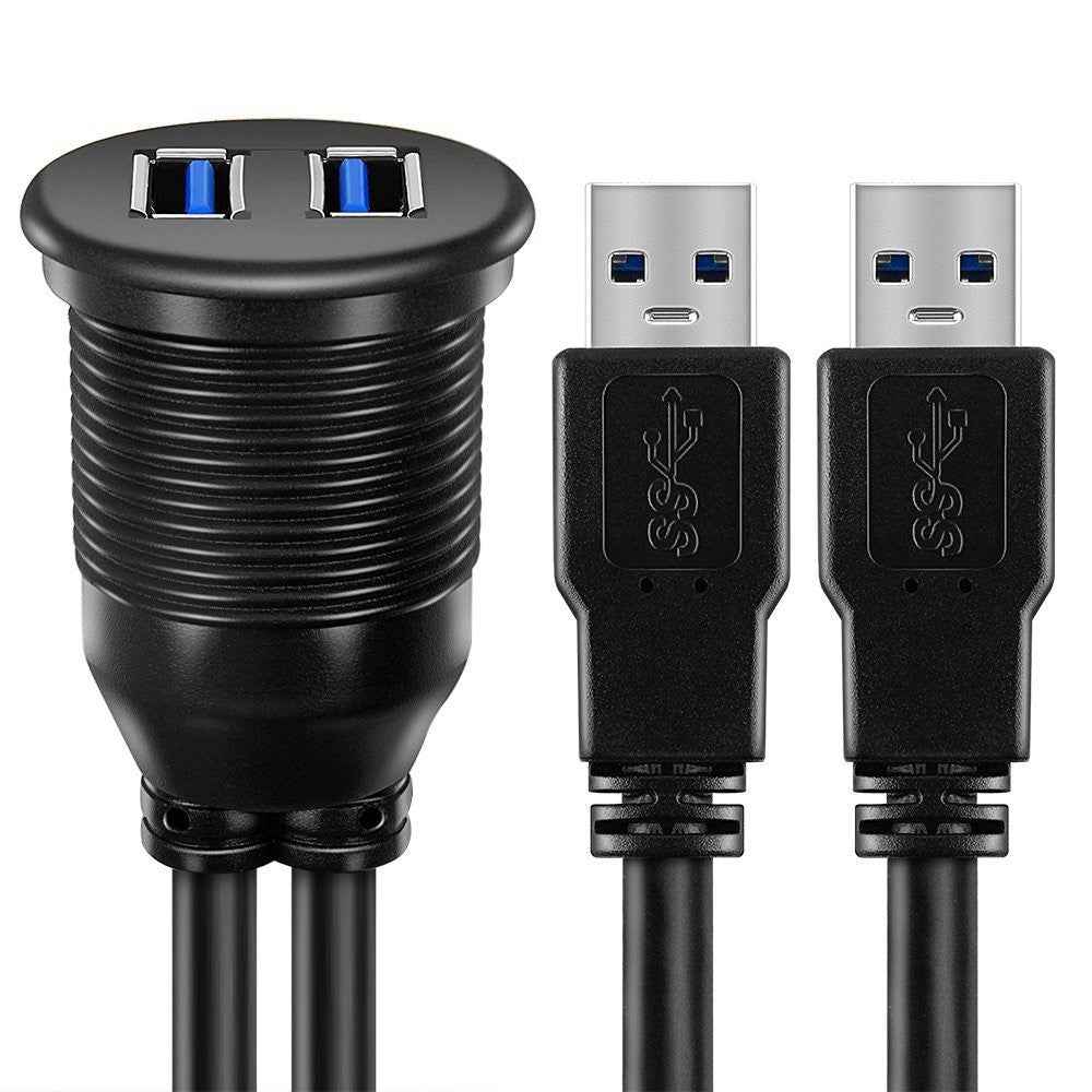 1m Flush Mount Dual USB Dock Adapter Dashboard Panel USB 3.0 Port Extension Cable