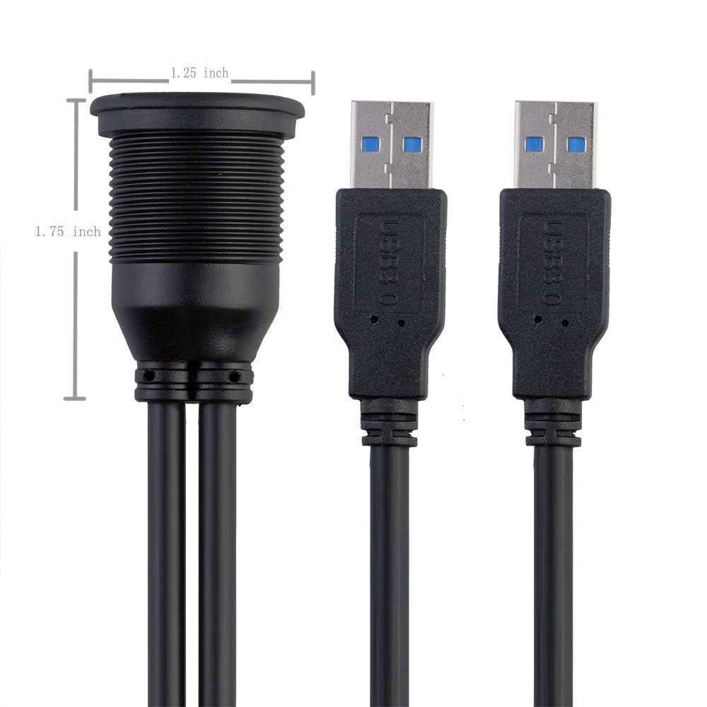 1m Flush Mount Dual USB Dock Adapter Dashboard Panel USB 3.0 Port Extension Cable