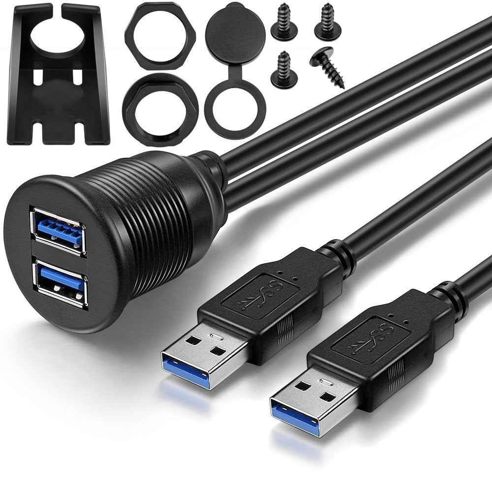 1m Flush Mount Dual USB Dock Adapter Dashboard Panel USB 3.0 Port Extension Cable