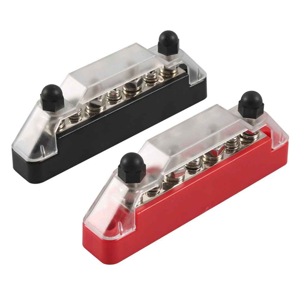 A7473 2Pcs  /  Set 7-Way Power Distribution Block 4 x M6 Terminal Studs, 3 x M4 Terminal Screws Battery Bus Bar for Car Marine Boat (Black+Red)