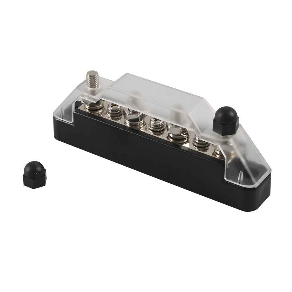 A7473 7-Way Power Distribution Block 4 x M6 Terminal Studs, 3 x M4 Terminal Screws Battery Bus Bar for Car Marine Boat - Black