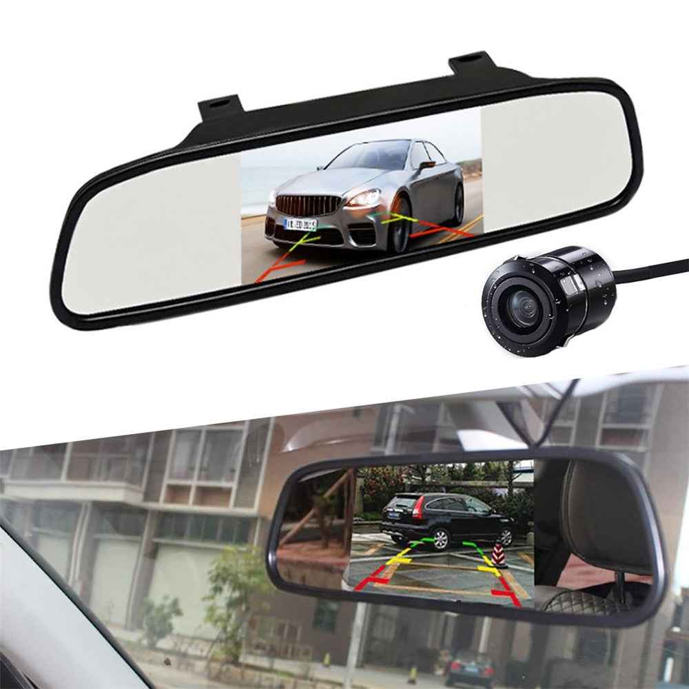 RH-503 5.0 inch Rearview Mirror HD Car Display with Round Camera / Video Cable Waterproof Rear View Monitor