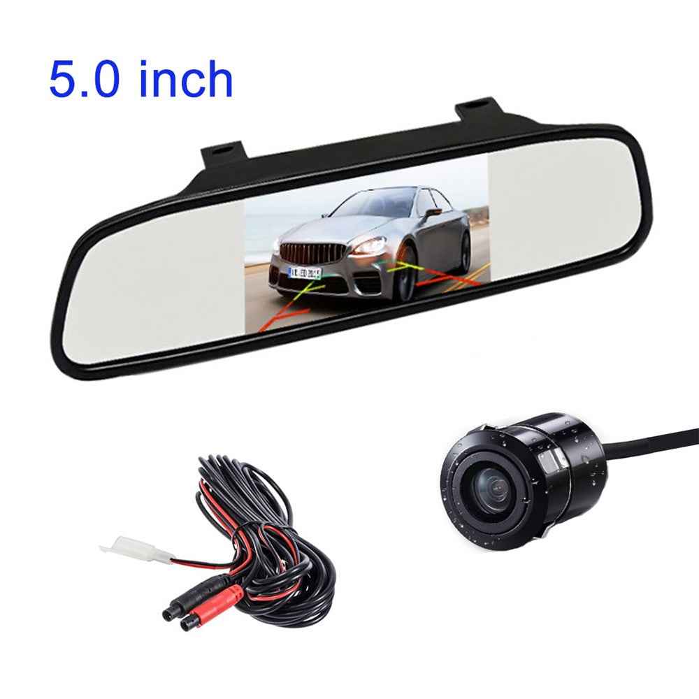 RH-503 5.0 inch Rearview Mirror HD Car Display with Round Camera / Video Cable Waterproof Rear View Monitor