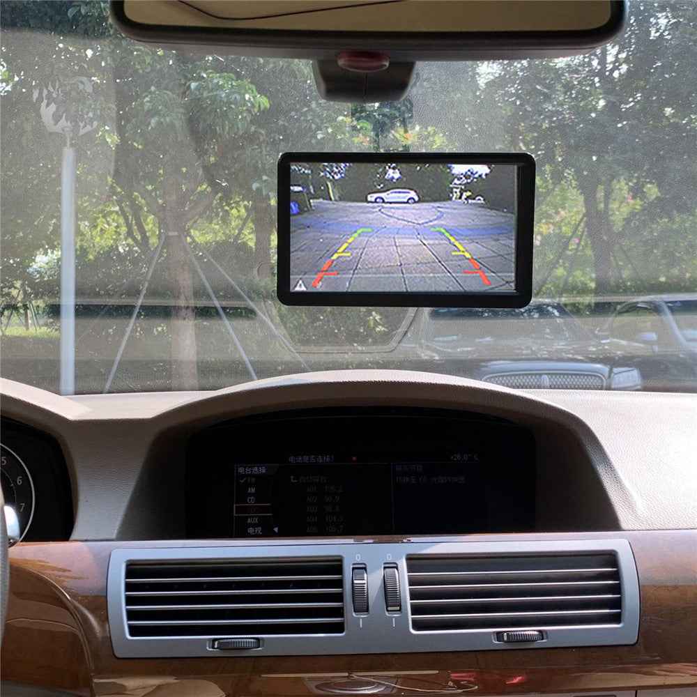 RH-702G 7" LCD Video Display Screen Monitor Rear View Round Camera Parking and Reverse System Kit with Car Charger (12V-24V)