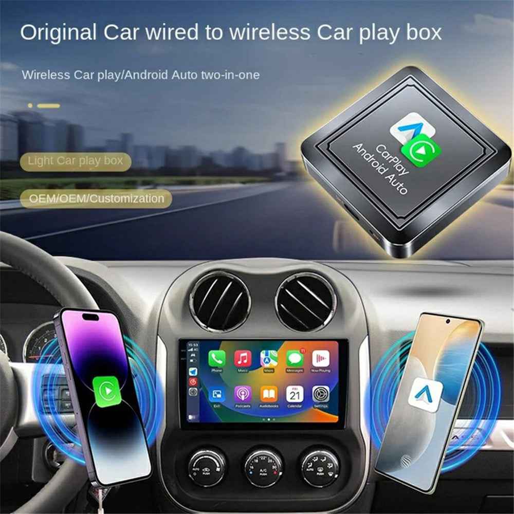 Q1S 2-in-1 Wired to Wireless Carplay Android Auto Adapter Bluetooth-compatible 5.0 Smart Box