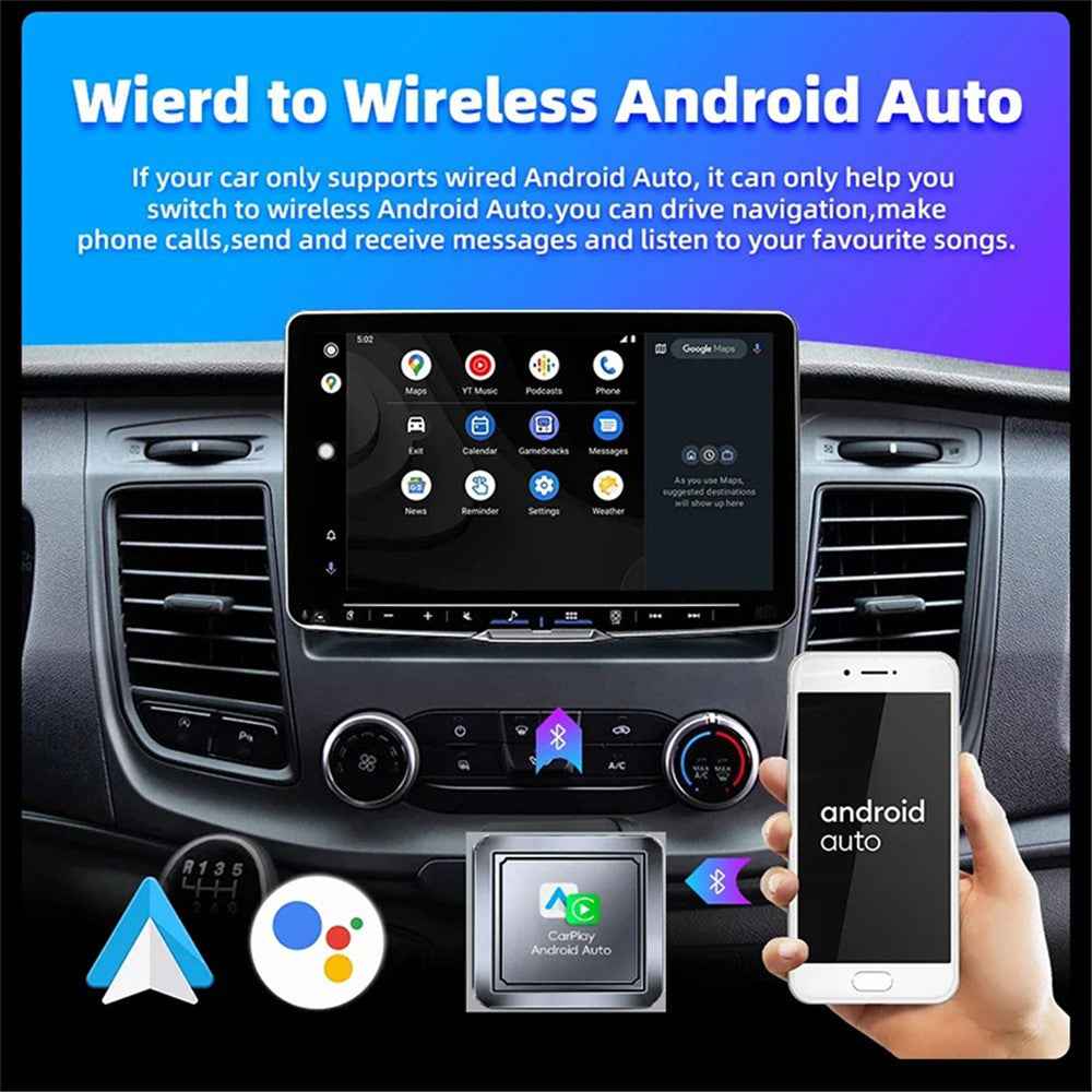 Q1S 2-in-1 Wired to Wireless Carplay Android Auto Adapter Bluetooth-compatible 5.0 Smart Box