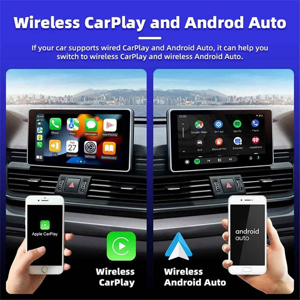 Q1S 2-in-1 Wired to Wireless Carplay Android Auto Adapter Bluetooth-compatible 5.0 Smart Box