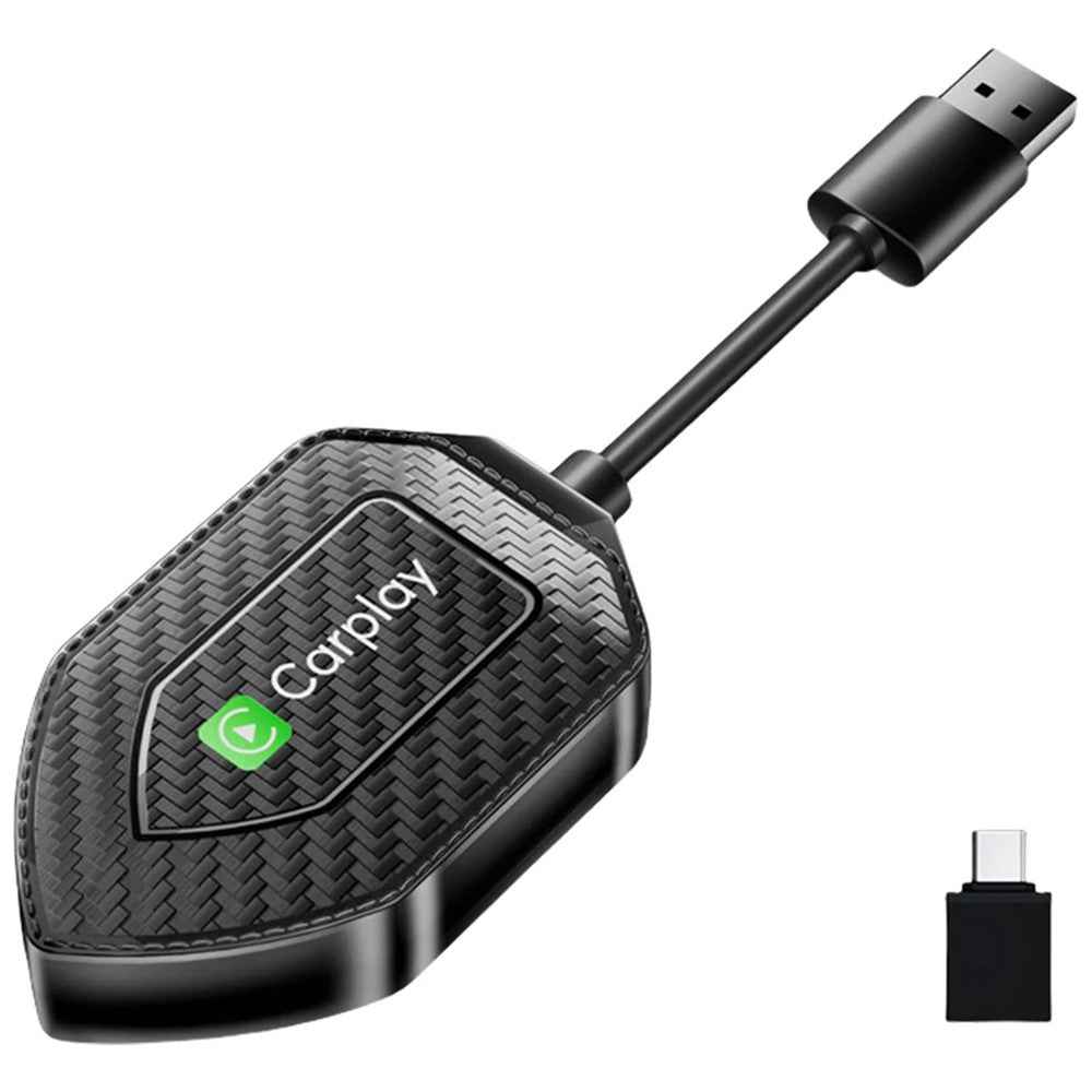 Q1D 2-in-1 Wired to Wireless Carplay Android Auto Adapter Carbon Fiber Texture Bluetooth-compatible Smart Box