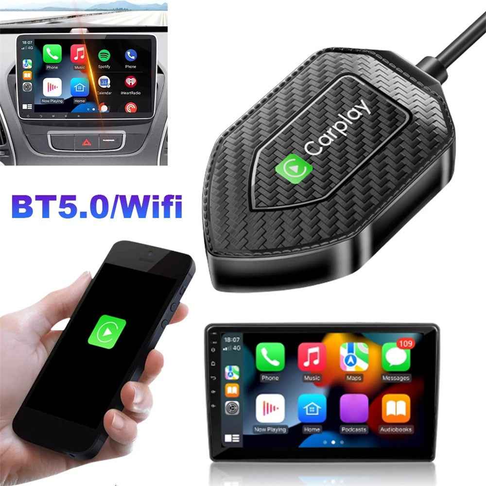 Q1D 2-in-1 Wired to Wireless Carplay Android Auto Adapter Carbon Fiber Texture Bluetooth-compatible Smart Box