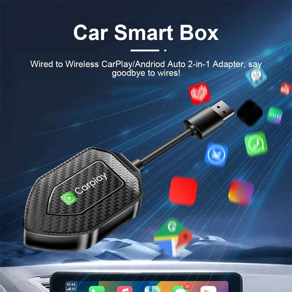 Q1D 2-in-1 Wired to Wireless Carplay Android Auto Adapter Carbon Fiber Texture Bluetooth-compatible Smart Box