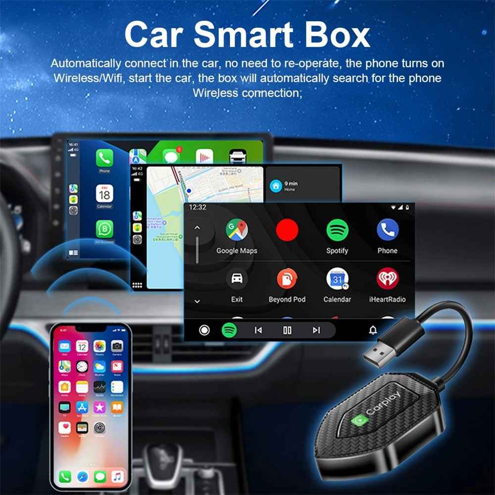 Q1D 2-in-1 Wired to Wireless Carplay Android Auto Adapter Carbon Fiber Texture Bluetooth-compatible Smart Box