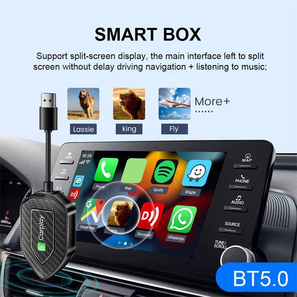 Q1D 2-in-1 Wired to Wireless Carplay Android Auto Adapter Carbon Fiber Texture Bluetooth-compatible Smart Box
