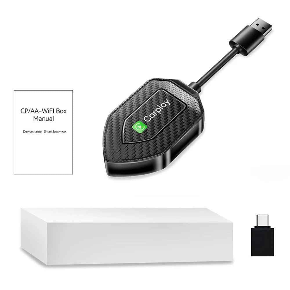 Q1D 2-in-1 Wired to Wireless Carplay Android Auto Adapter Carbon Fiber Texture Bluetooth-compatible Smart Box