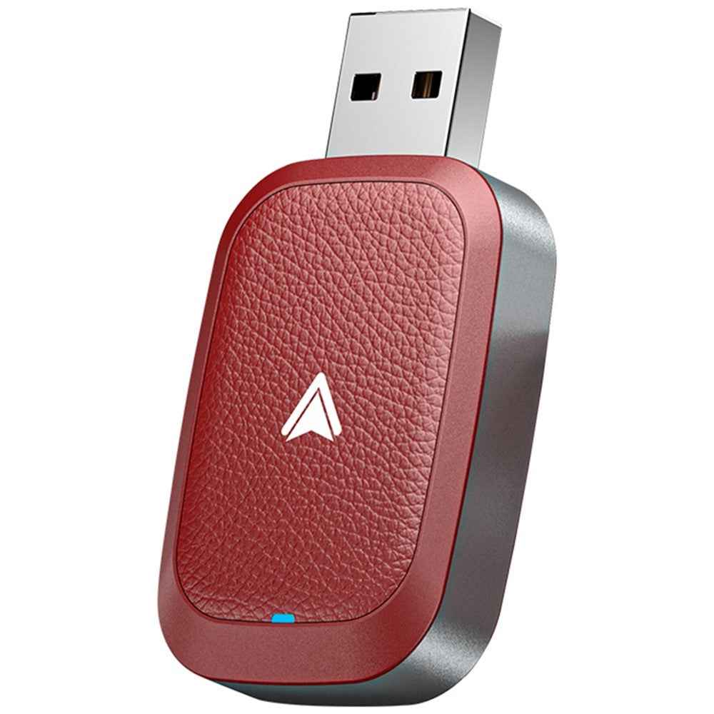 Car Android Auto Wireless Dongle Leather Coated Wired to Wireless Adapter for Android 11+ - Red