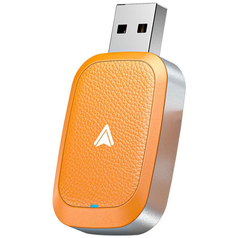 Car Android Auto Wireless Dongle Leather Coated Wired to Wireless Adapter for Android 11+ - Yellow