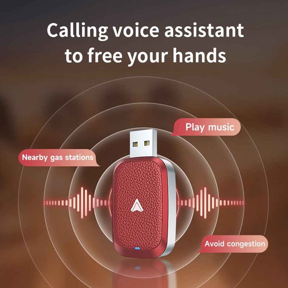 Car Android Auto Wireless Dongle Leather Coated Wired to Wireless Adapter for Android 11+ - Yellow