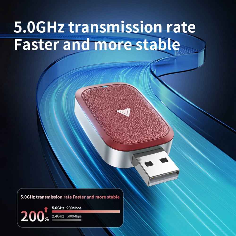 Car Android Auto Wireless Dongle Leather Coated Wired to Wireless Adapter for Android 11+ - Black