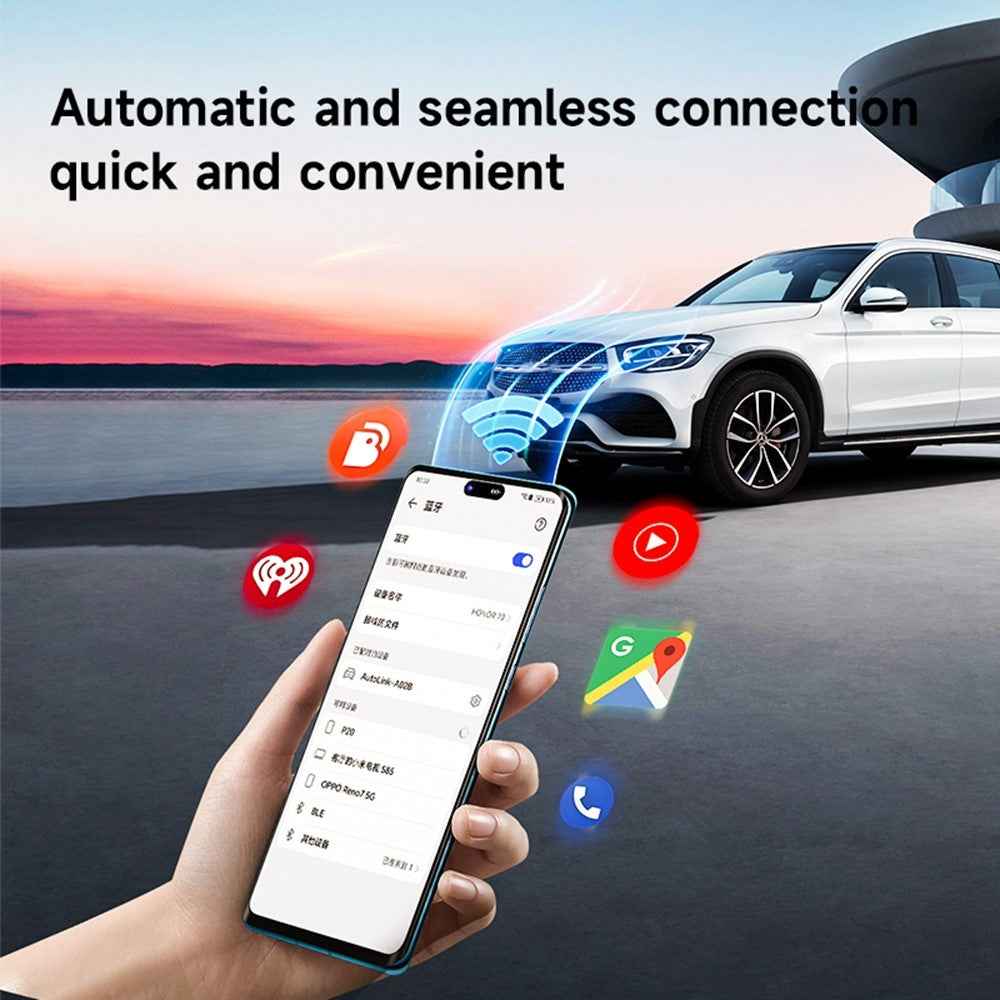 Car Android Auto Wireless Dongle Leather Coated Wired to Wireless Adapter for Android 11+ - Black
