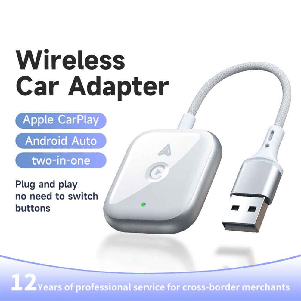 2 in 1 Carplay / Android Auto Wired to Wireless Adapter Bluetooth+Wifi Connection Converter - White
