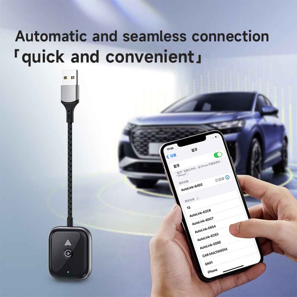 2 in 1 CarPlay / Android Auto Wired to Wireless Adapter Bluetooth+WiFi Connection Converter - Black