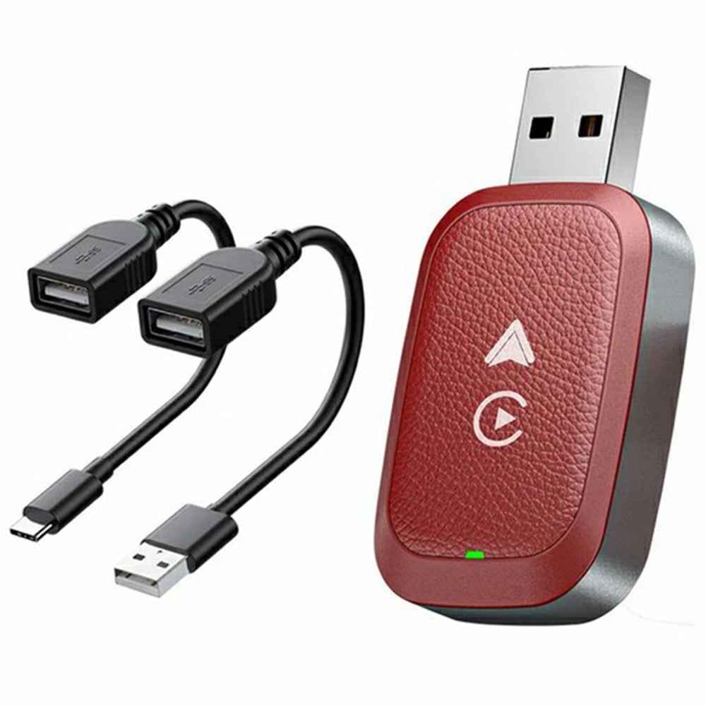 2-in-1 Android Auto and Carplay Adapter Wired to Wireless USB Smart Dongle - Red