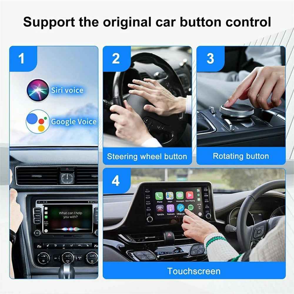 2-in-1 Android Auto and Carplay Adapter Wired to Wireless USB Smart Dongle - Red