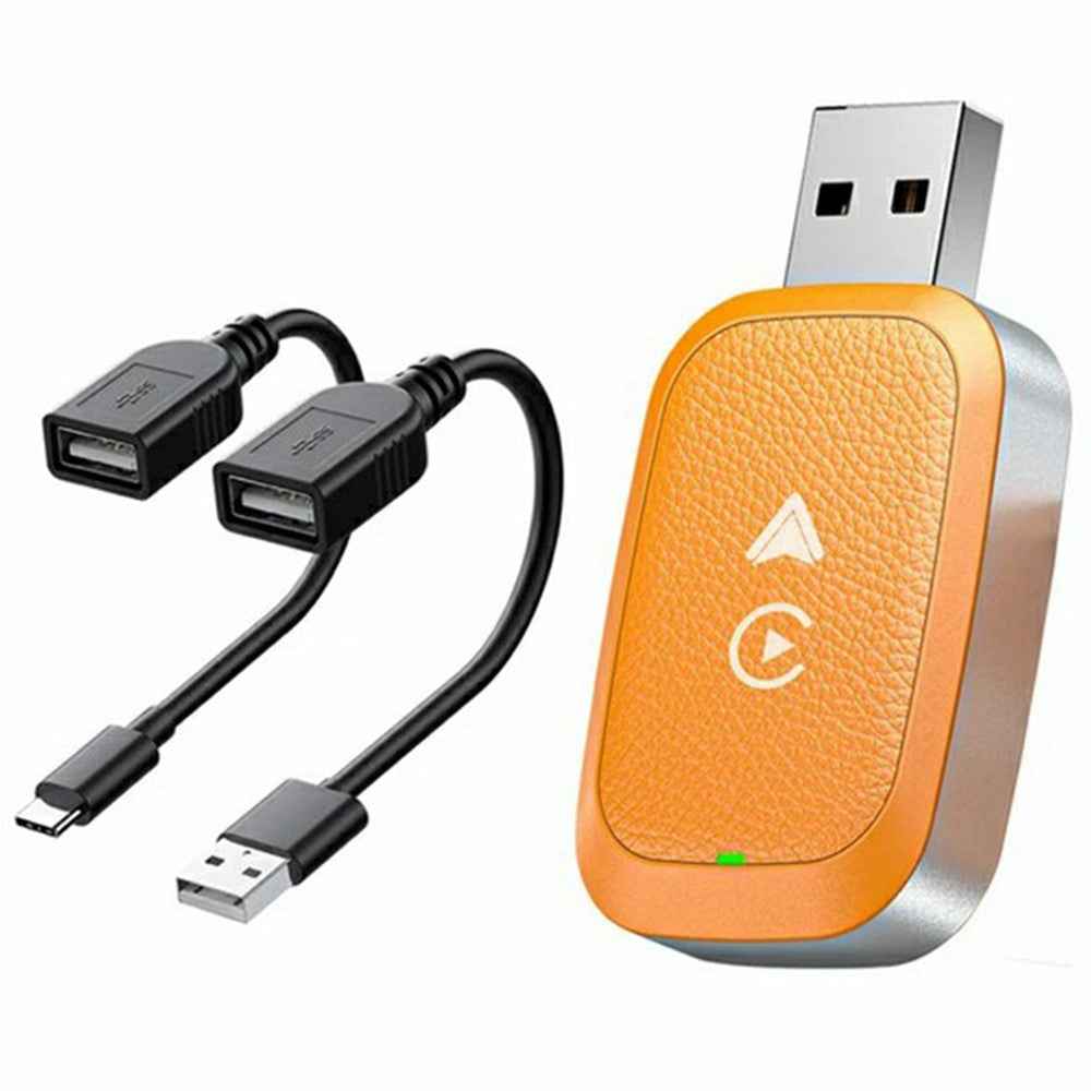 2-in-1 Android Auto and CarPlay Adapter Wired to Wireless USB Smart Dongle - Yellow
