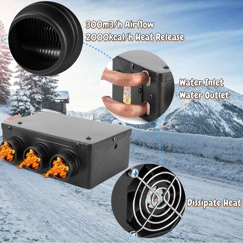 Three Hole Car Water Heater Window Defrosting Defogging Vehicle Interior Heater - 24V
