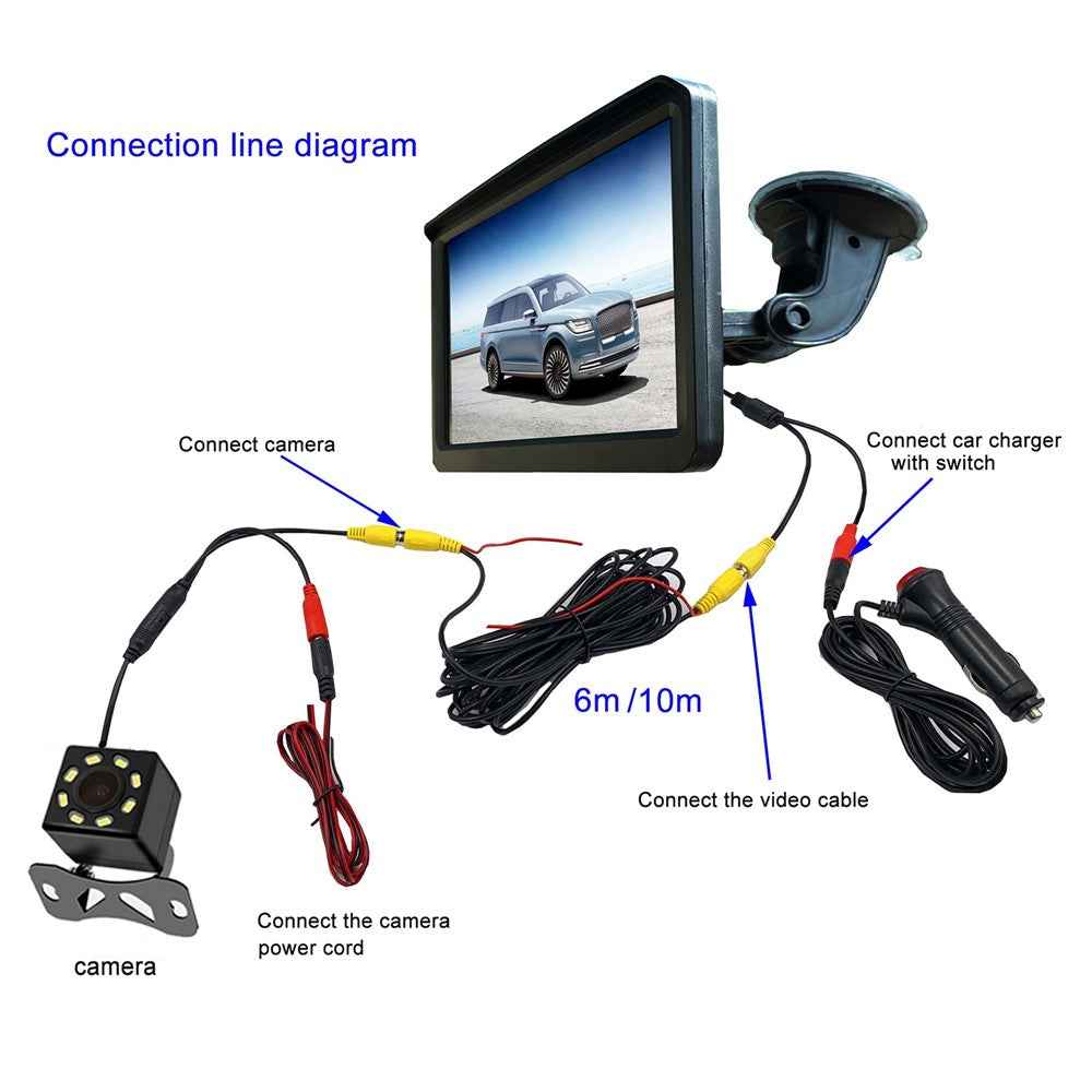 RH-702D HD 7'' Large Screen LCD Display Monitor 12V 24V Car Parking Reversing 8-LED Rear Camera Kit