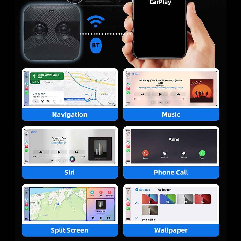 2 in 1 Wireless Carplay Adapter and Android Auto Wireless Box Converts Wired to Wireless Carplay Dongle