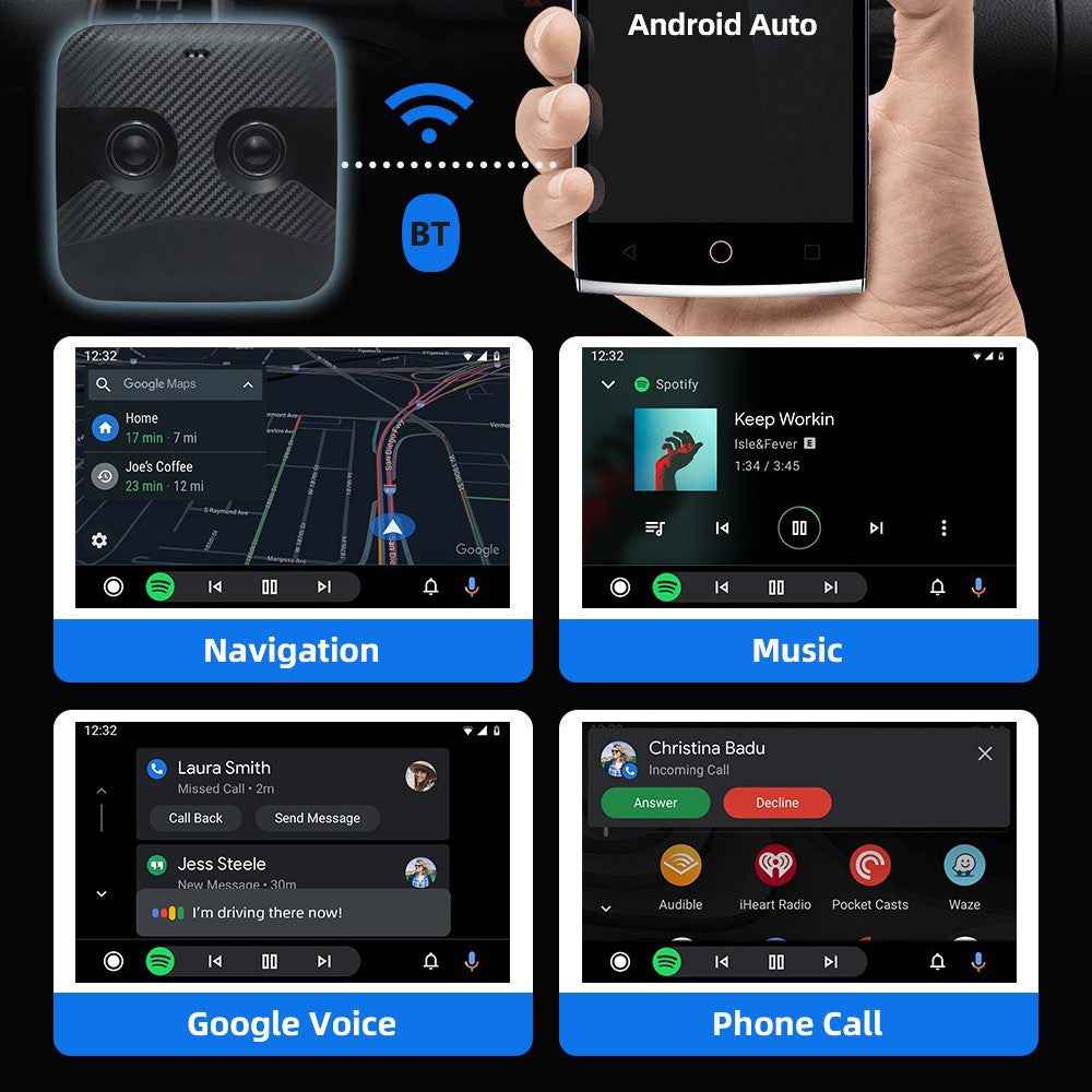 2 in 1 Wireless Carplay Adapter and Android Auto Wireless Box Converts Wired to Wireless Carplay Dongle