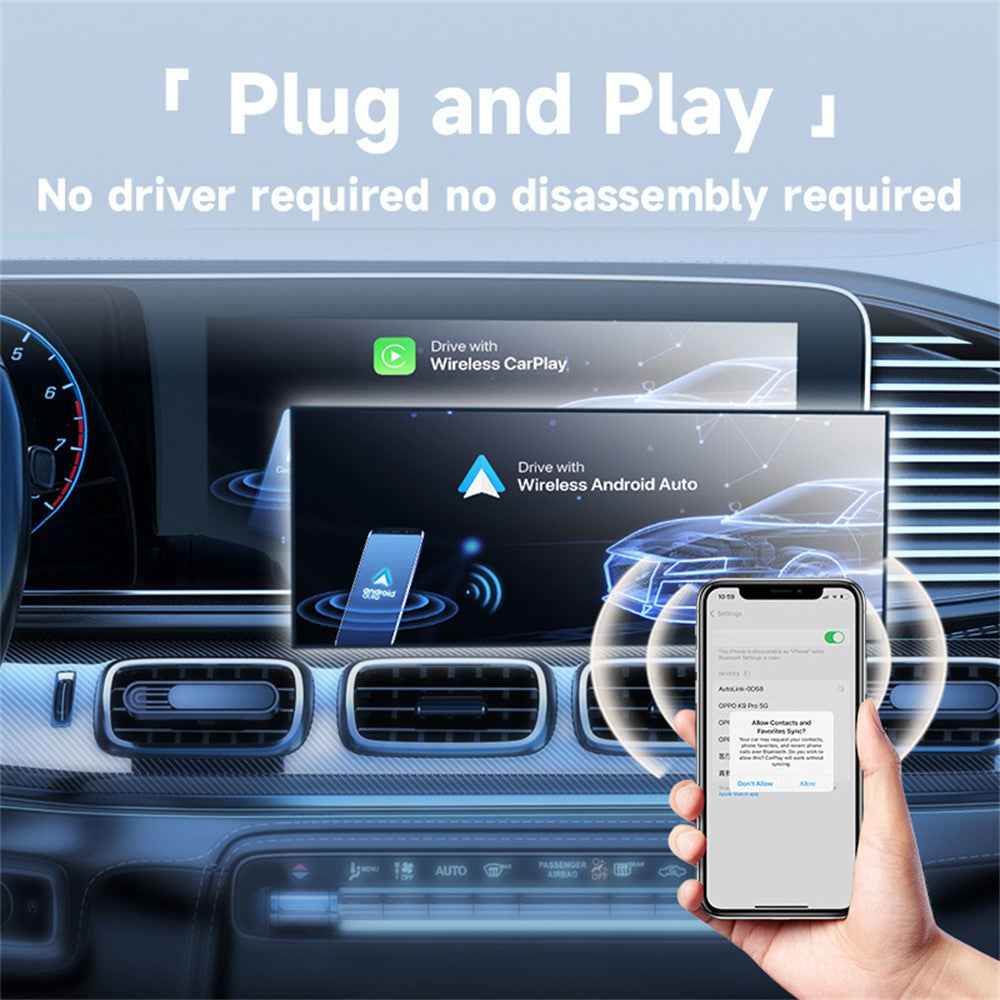 2 in 1 Wireless Carplay Android Auto Car Adapter Wired to Wireless Bluetooth-Compatible WiFi USB Dongle
