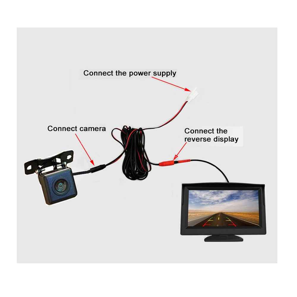 RH-512 5'' LCD Display Monitor Car Parking Reverse Waterproof AHD Square Rear Camera with Video Line