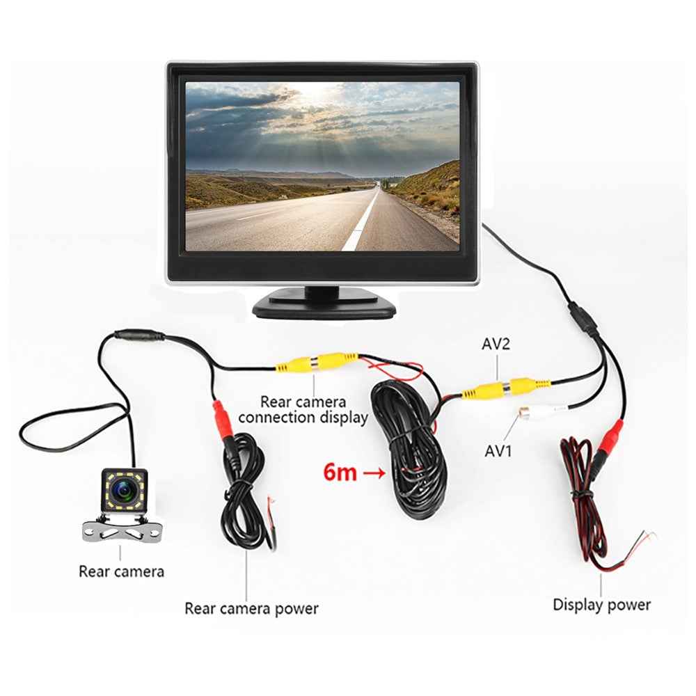 RH-510 High Brightness 12-LED Rear Camera Car Parking Reverse System Kit with 5'' LCD Display Monitor