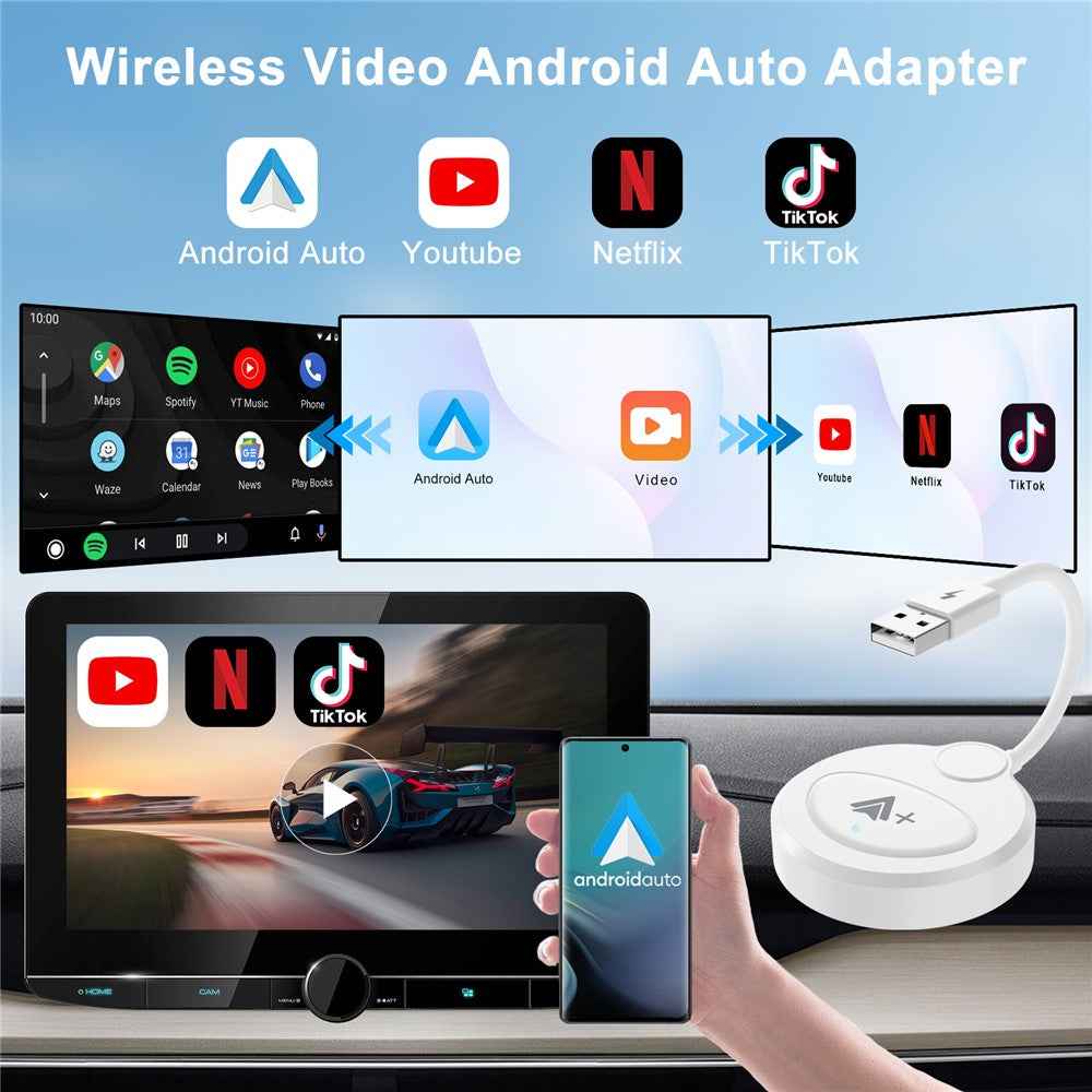 020-6++ Android Auto Wireless Adapter Instant Connection Wired to Wireless USB Dongle - White