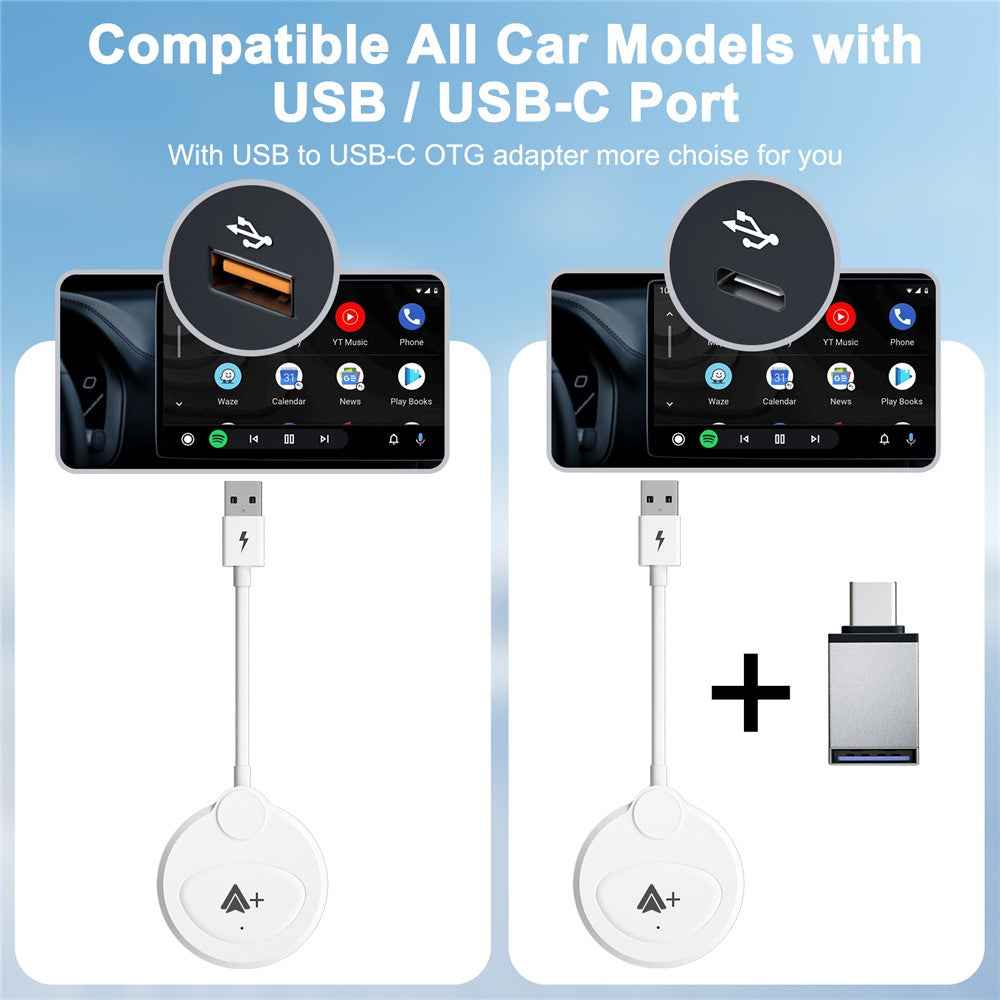 020-6++ Android Auto Wireless Adapter Instant Connection Wired to Wireless USB Dongle - White