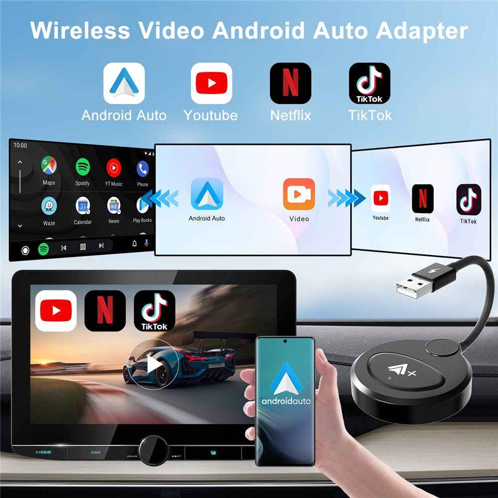 020-6++ Android Auto Wireless Adapter Instant Connection Wired to Wireless USB Dongle - Black