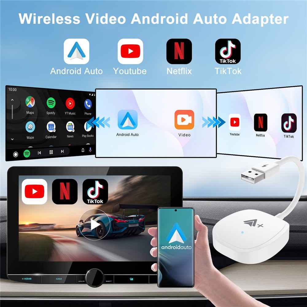 020-7++ Wireless Android Auto Adapter Video Streaming Wired to Wireless USB Dongle - White