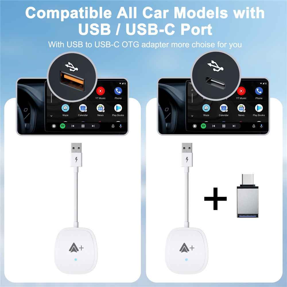 020-7++ Wireless Android Auto Adapter Video Streaming Wired to Wireless USB Dongle - White