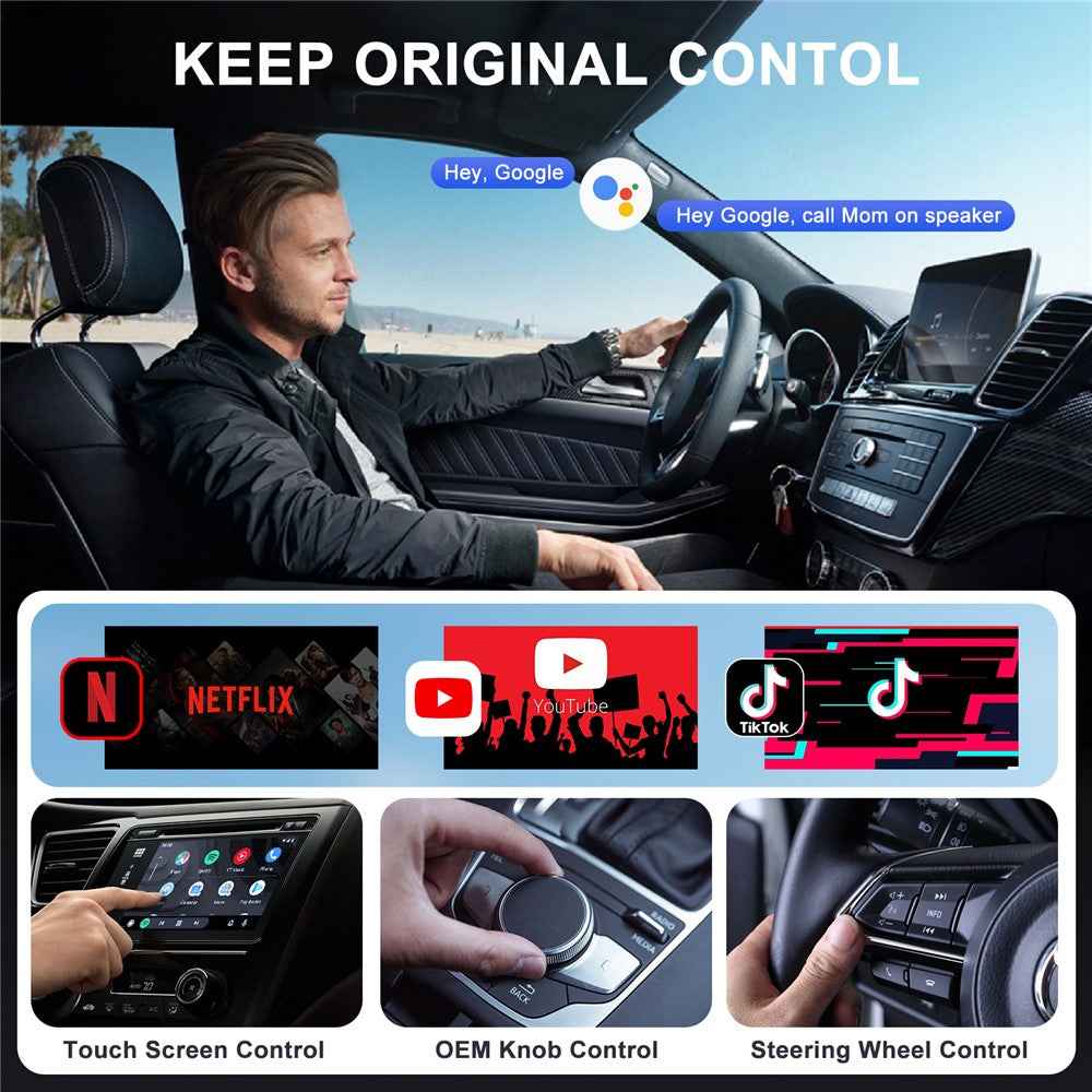 020-7++ Wireless Android Auto Adapter Video Streaming Wired to Wireless USB Dongle - Black