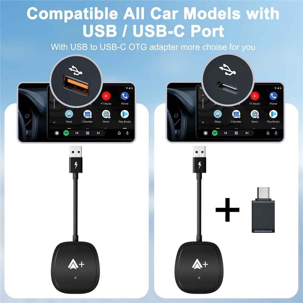 020-7++ Wireless Android Auto Adapter Video Streaming Wired to Wireless USB Dongle - Black