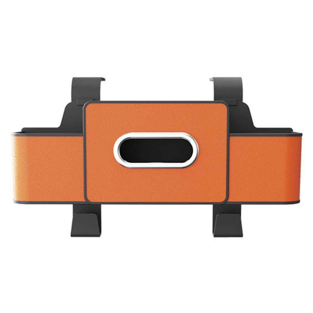 Car Seat Back Multi-Function Storage Organizer Leather+ABS Tissue Box Cup Holder with Hooks - Orange