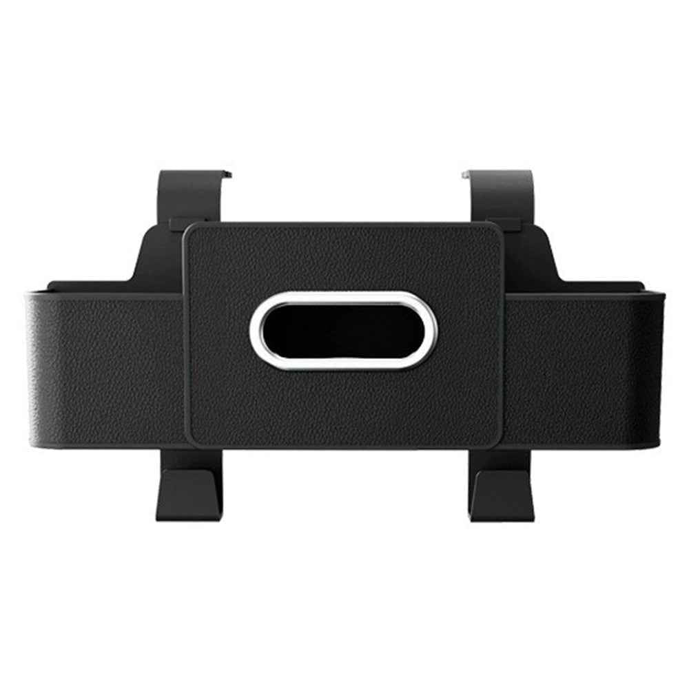 Car Seat Back Multi-Function Storage Organizer Leather+ABS Tissue Box Cup Holder with Hooks - Matte Black