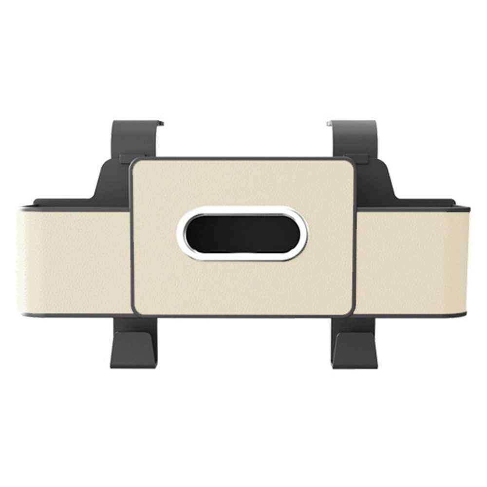 Car Seat Back Multi-Function Storage Organizer Leather+ABS Tissue Box Cup Holder with Hooks - Beige