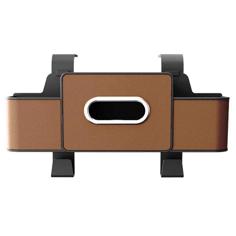 Car Seat Back Multi-Function Storage Organizer Leather+ABS Tissue Box Cup Holder with Hooks - Brown
