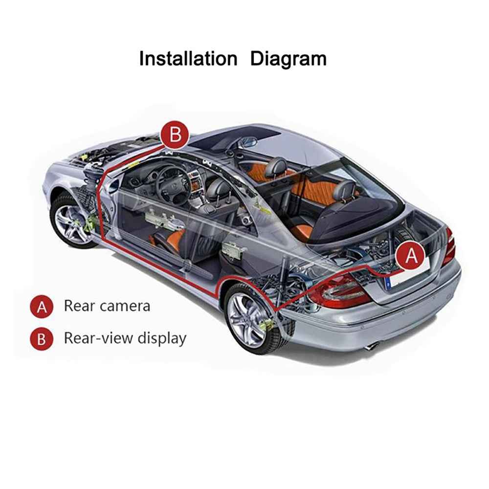 RH-506 Large 5'' LCD Display Monitor Round Rear Camera for Car Parking Reverse with Video Line and Power Supply Cable
